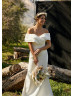 Off Shoulder Ivory Pleated Satin Latest Wedding Dress